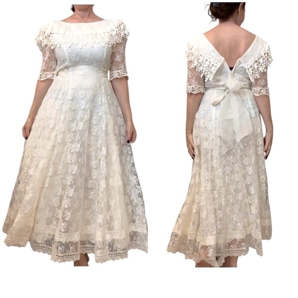 Scott McClintock Dresses & Skirts - Scott McClintock Vintage lace ivory wedding dress organza silk crochet detail, S